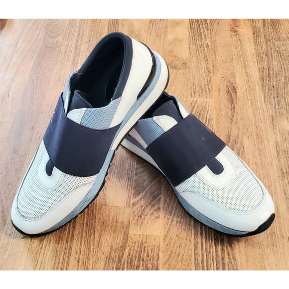 Michael Kors MK Logo Trainer Sneakers Slip On Black White Mixed Media Jogger - Picture 2 of 7